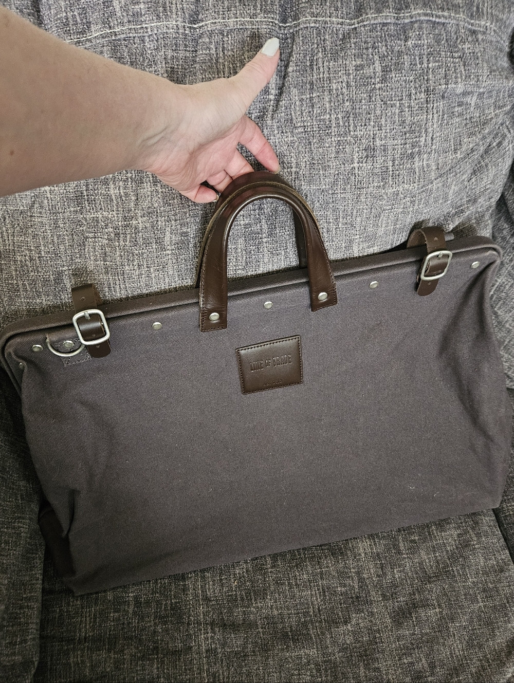 Line of Trade Canvas Weekender Bag. Purple Canvas/Leather.